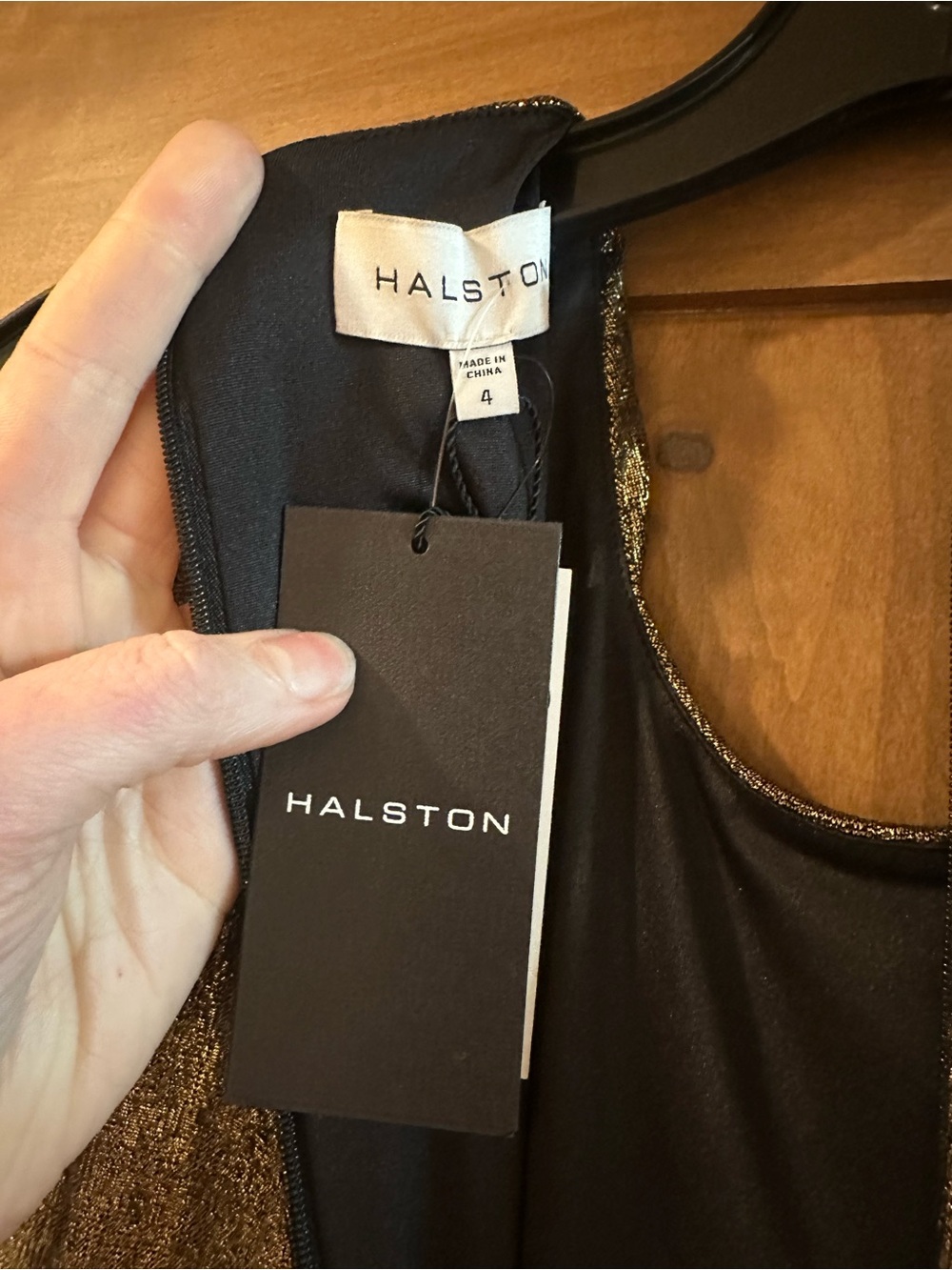 Halston Tiara Metallic Bronze One-Shoulder Draped Mini Dress - Picture 6 of 6